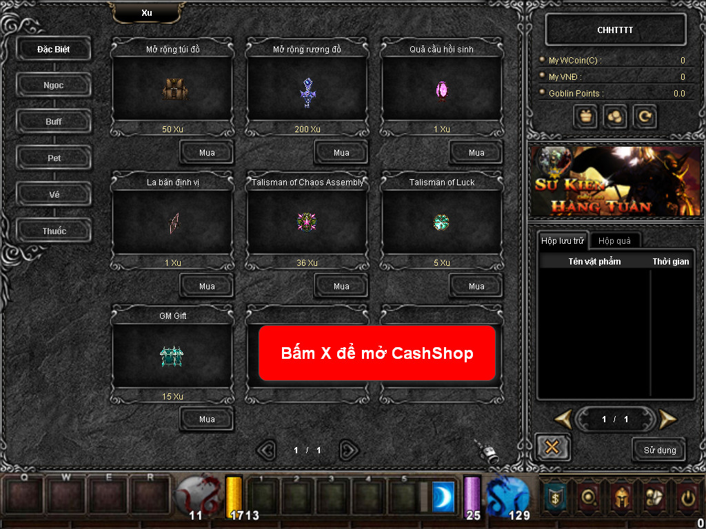 Chức năng chính của Game MU Vân Long Chức năng chính của Game MU Vân Long